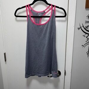 Champion Women's Grey And Hot Pink Athletic Tank Top Medium